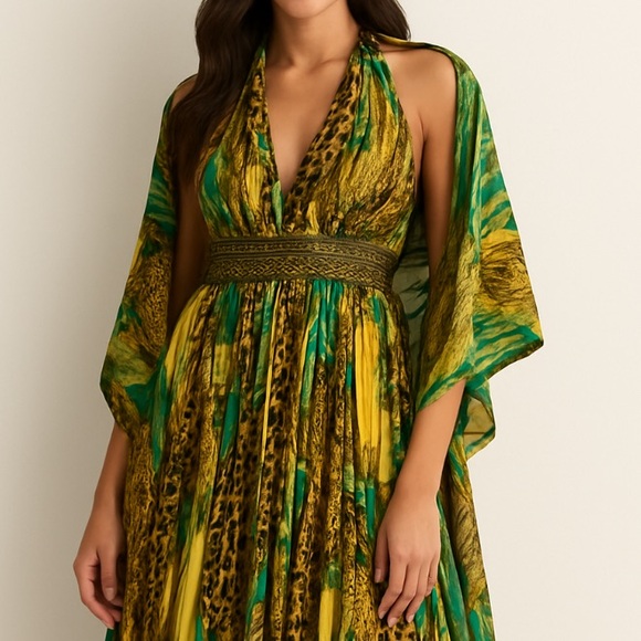 BICICI. Vibrant Multicolor Halter Maxi Dress with “matching shawl/wrap.”
Size. L - Picture 11 of 11